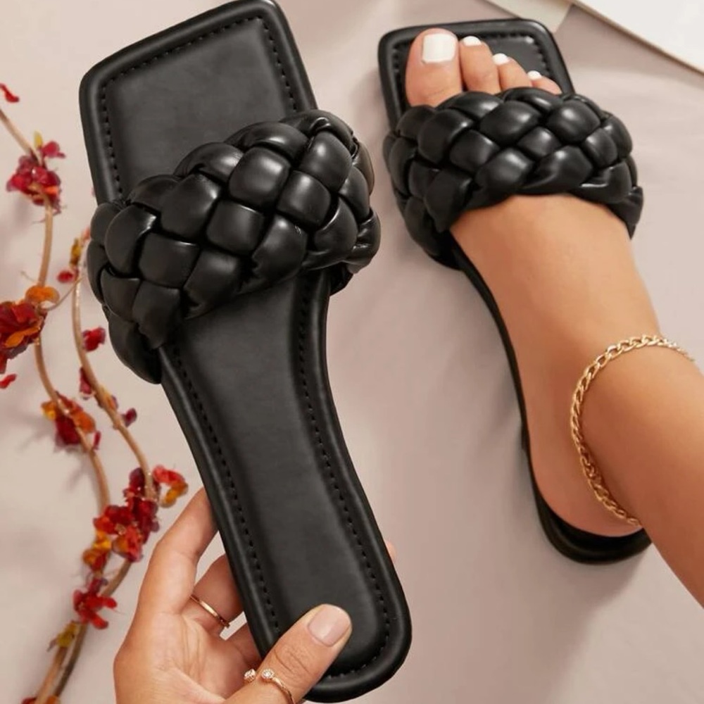 Faux Leather Braided Square Toe Sandals